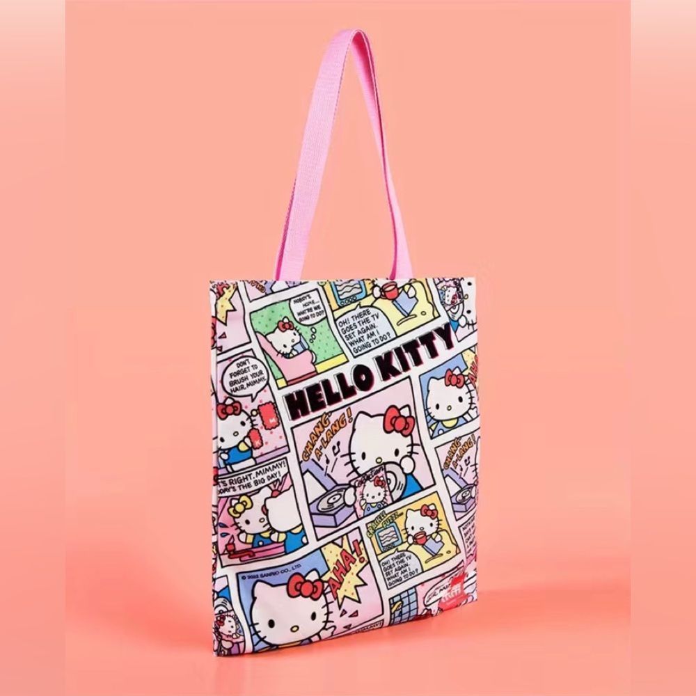 Hello kitty canvas tote bag with zipper comic style Sanrio